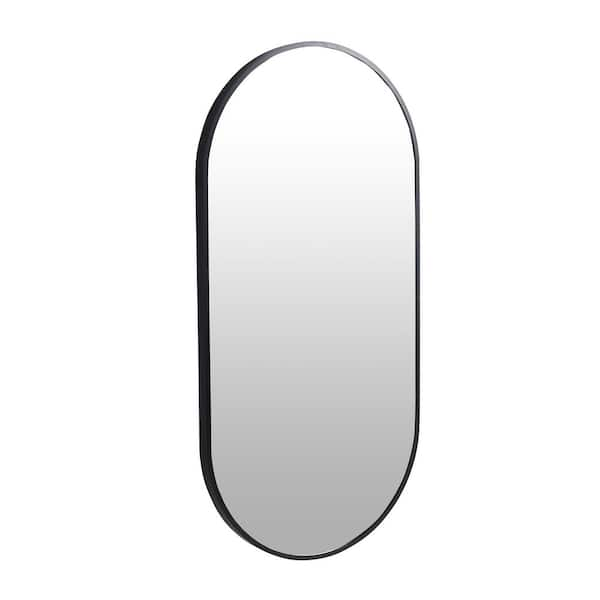 18 in. W x 35 in. H Oval Metal Framed Wall Bathroom Vanity Mirror in Matte Black