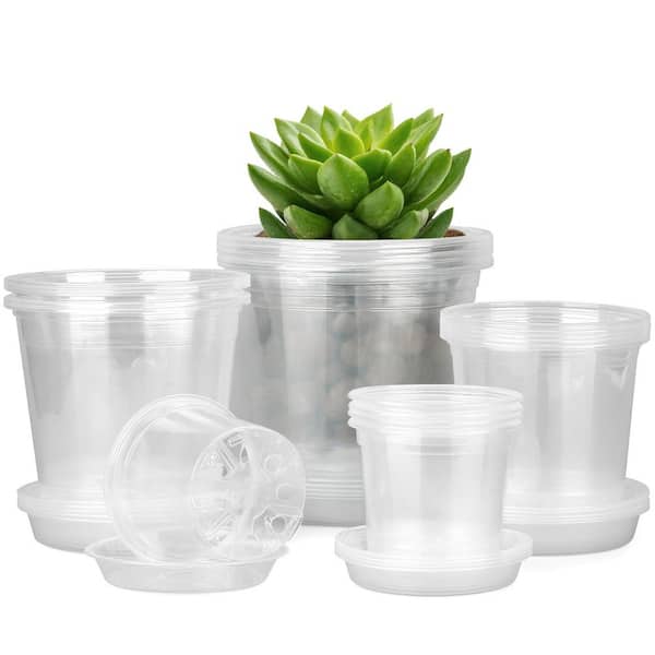 6 in. W x 7 in. H Multiple Sizes Plastic Nursery Pots with Saucers Drainage Holes for Indoor Outdoor Nursery (20-Pack)