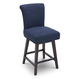 Dennis 26 in. Midnight Blue High Back Solid Wood Frame Swivel Counter Height Bar Stool with Fabric Seat(Set of 2)