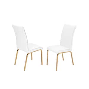 Anitta 2-Piece White Faux Leather Gold Stainless Steel Legs Chairs