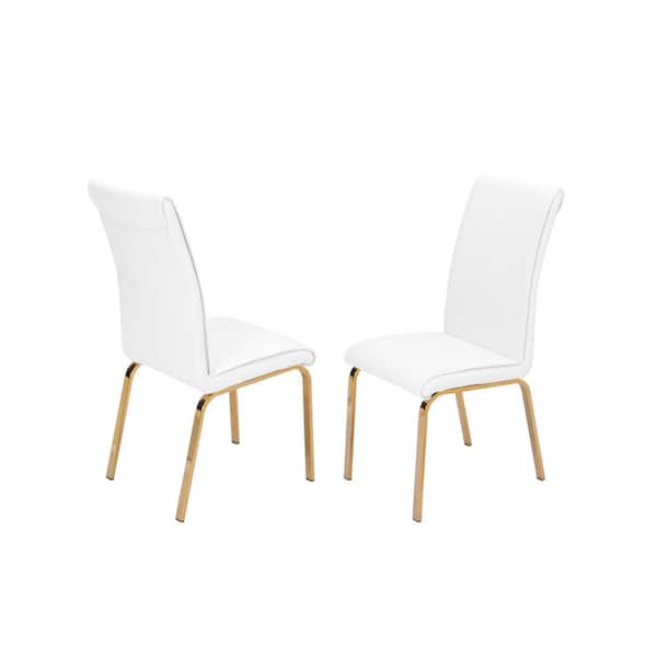 Best Quality Furniture Anitta 2-Piece White Faux Leather Gold Stainless Steel Legs Chairs