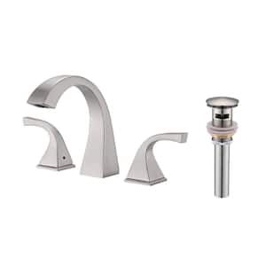 Monset 8 in. Widespread Double Handle Bathroom Faucet with Pop-Up Drain in Brushed Nickel (1-Pack)