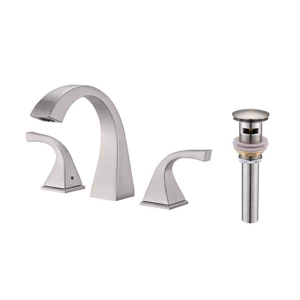 Mondawe Monset 8 in. Widespread Double Handle Bathroom Faucet with Pop-Up Drain in Brushed Nickel (1-Pack)