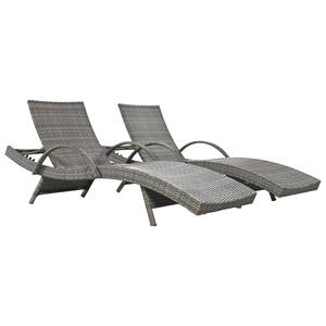 Gray 80 in. Rattan Wicker Outdoor Chaise Lounge Chairs w/Pull-Out Side Table & Ergonomic Adjustable Backrest, Set of 2