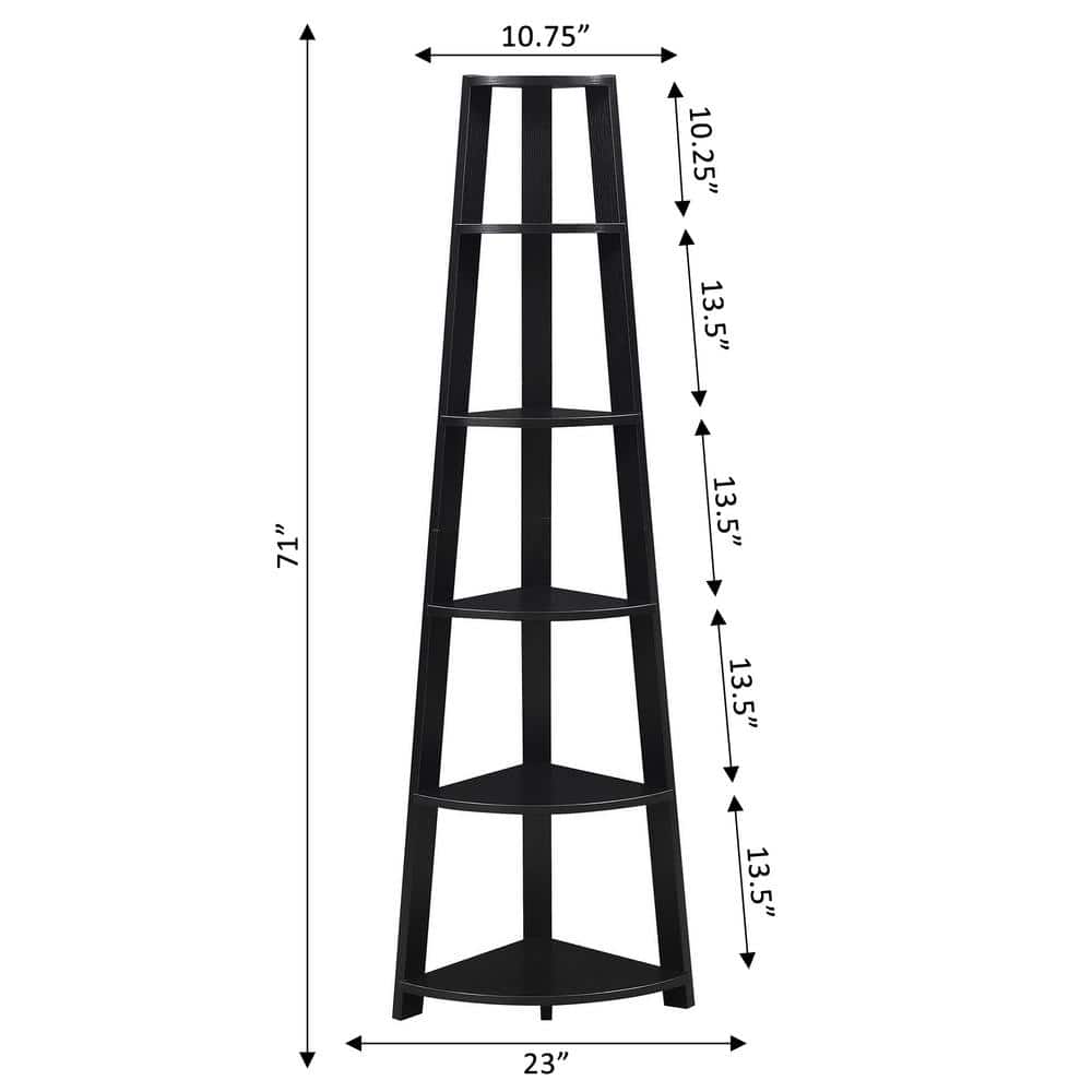 Black MDF 71" Modern Corner Bookshelf with Six Tiers