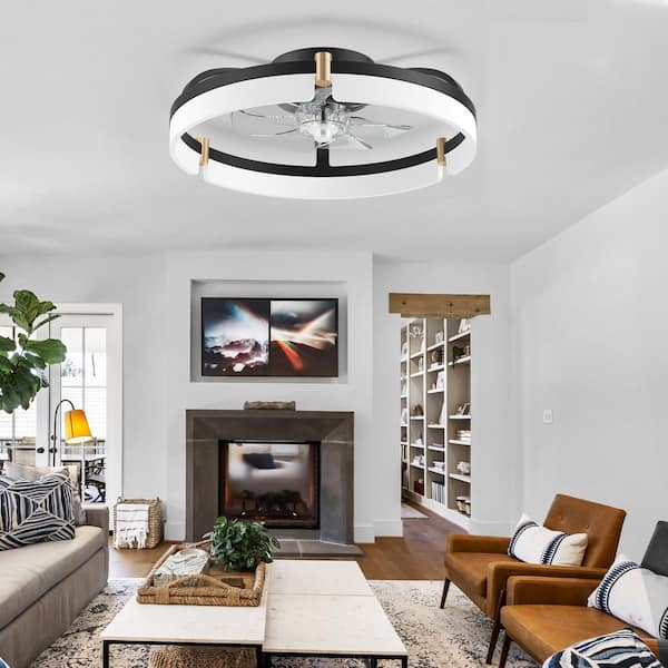 20 in. Smart Outdoor Indoor Black Standard Flush Mount Ceiling Fans wiht Dimmable Lights and Remote/Wi-Fi Alexa, 6-Speed