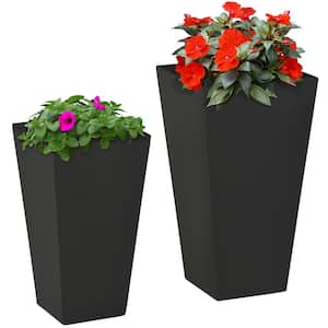 Black Outdoor Metal Planter Set, Flower Pots with Drainage Holes, Durable and Stackable for Patio, Yard, Garden (2-Pack)