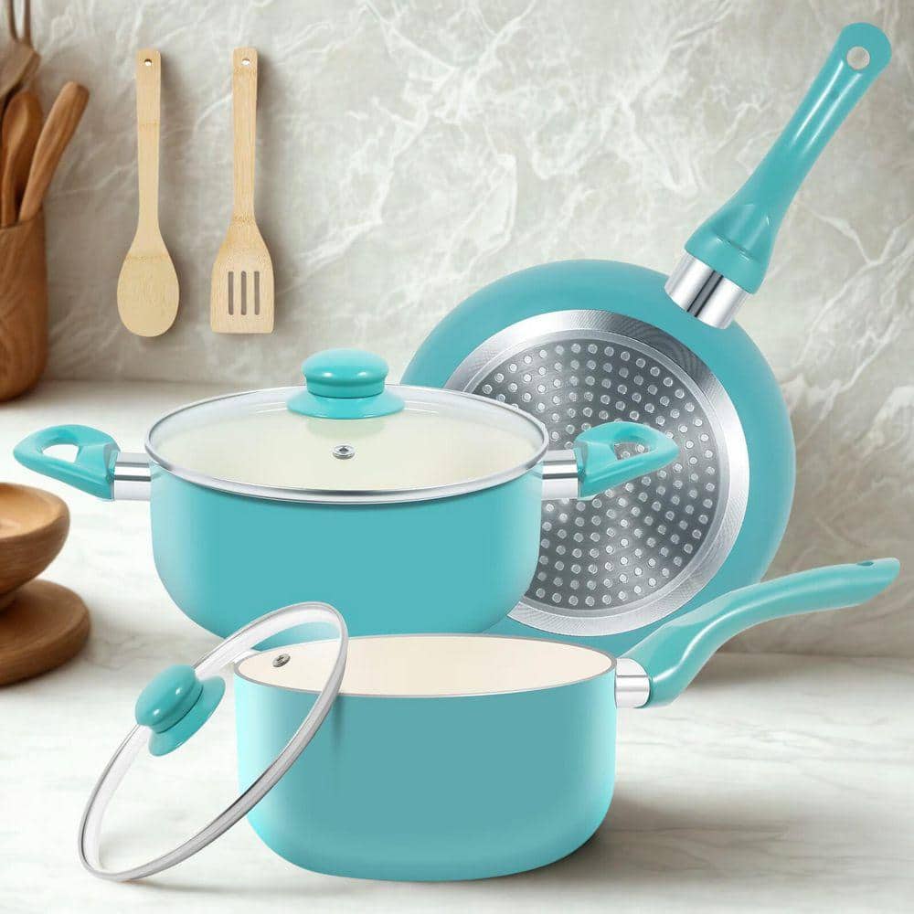 7-Piece Nonstick Ceramic Cookware Set, 1.5 and 3 qt. Pots with Lids, 8 ...