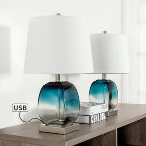 Richmond 20.5 in. Blue Table Lamp Set with USB (Set of 2)