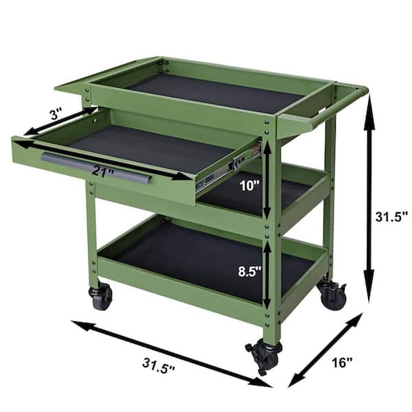 Torin 18.9 in. W 3-Layers Utility Cart: Rolling Tool Cart with Lockable  Wheels and Multifunction Service Cart APTB311G - The Home Depot
