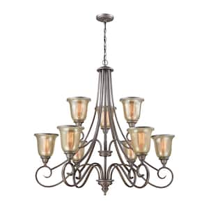 Georgetown 9-Light Weathered Zinc Chandelier With Mercury Glass Shades