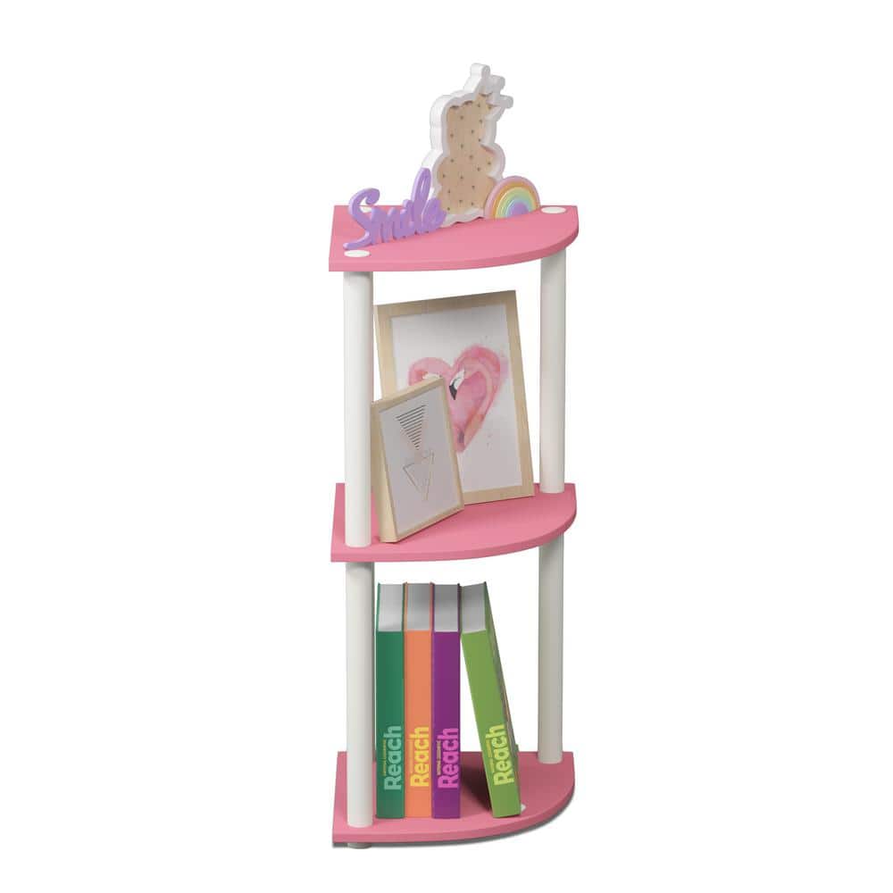 Pink and White 3-Tier Corner Wood Display Rack