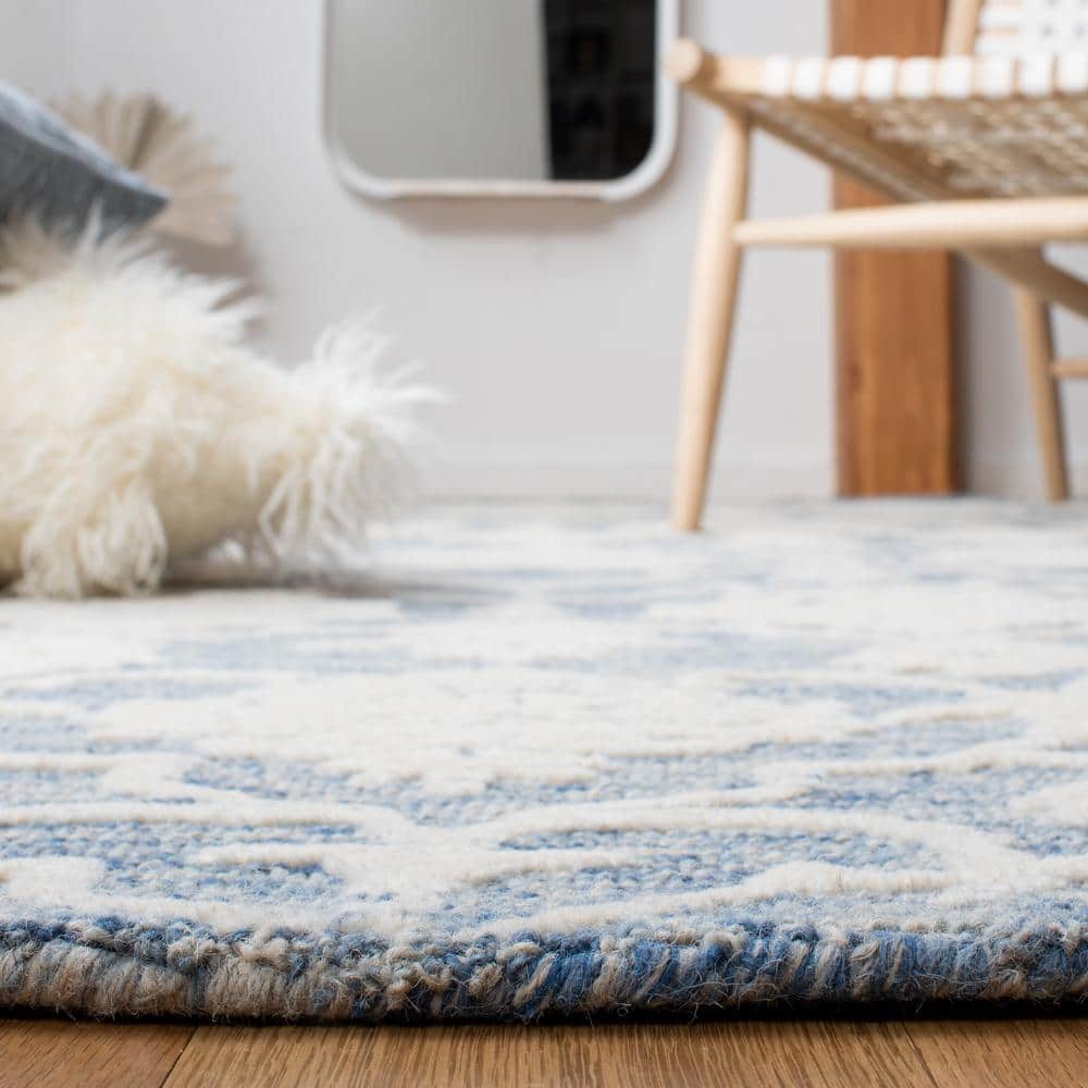 Blue Ivory Floral Hand-Tufted Wool 8' x 10' Area Rug