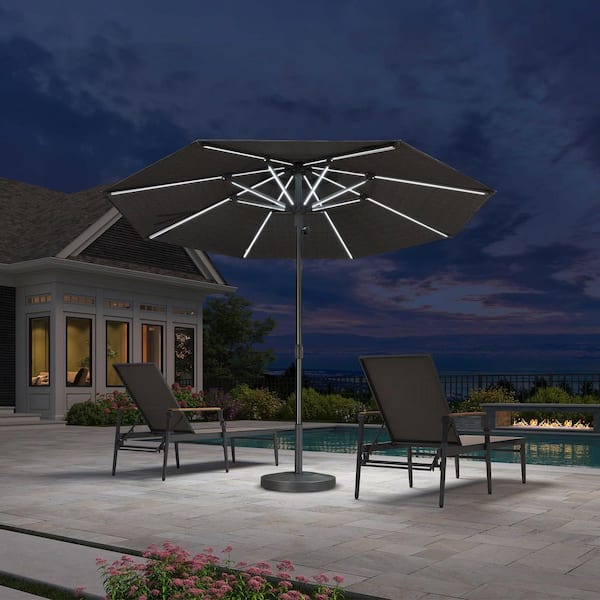 10 ft. Square Solar LED Lights Outdoor Patio Umbrella Gray Pole Market Table Sun Umbrellas in Gray
