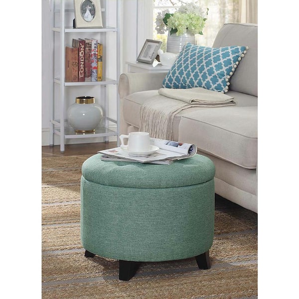 Convenience Concepts Designs4Comfort Green Faux Linen Round Storage Ottoman