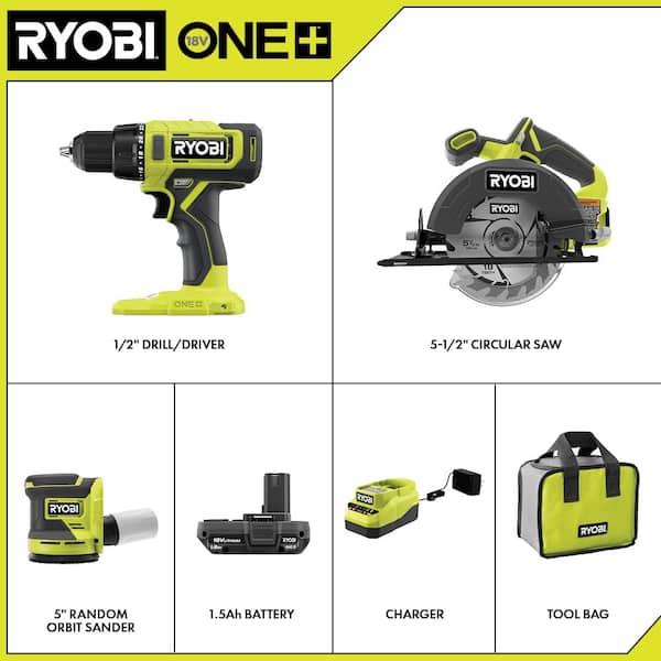 ONE+ 18V Cordless 2-Tool Combo Kit w/ Drill/Driver, Circular Saw, (2) 1.5 Ah Batteries, Charger, & FREE Sander