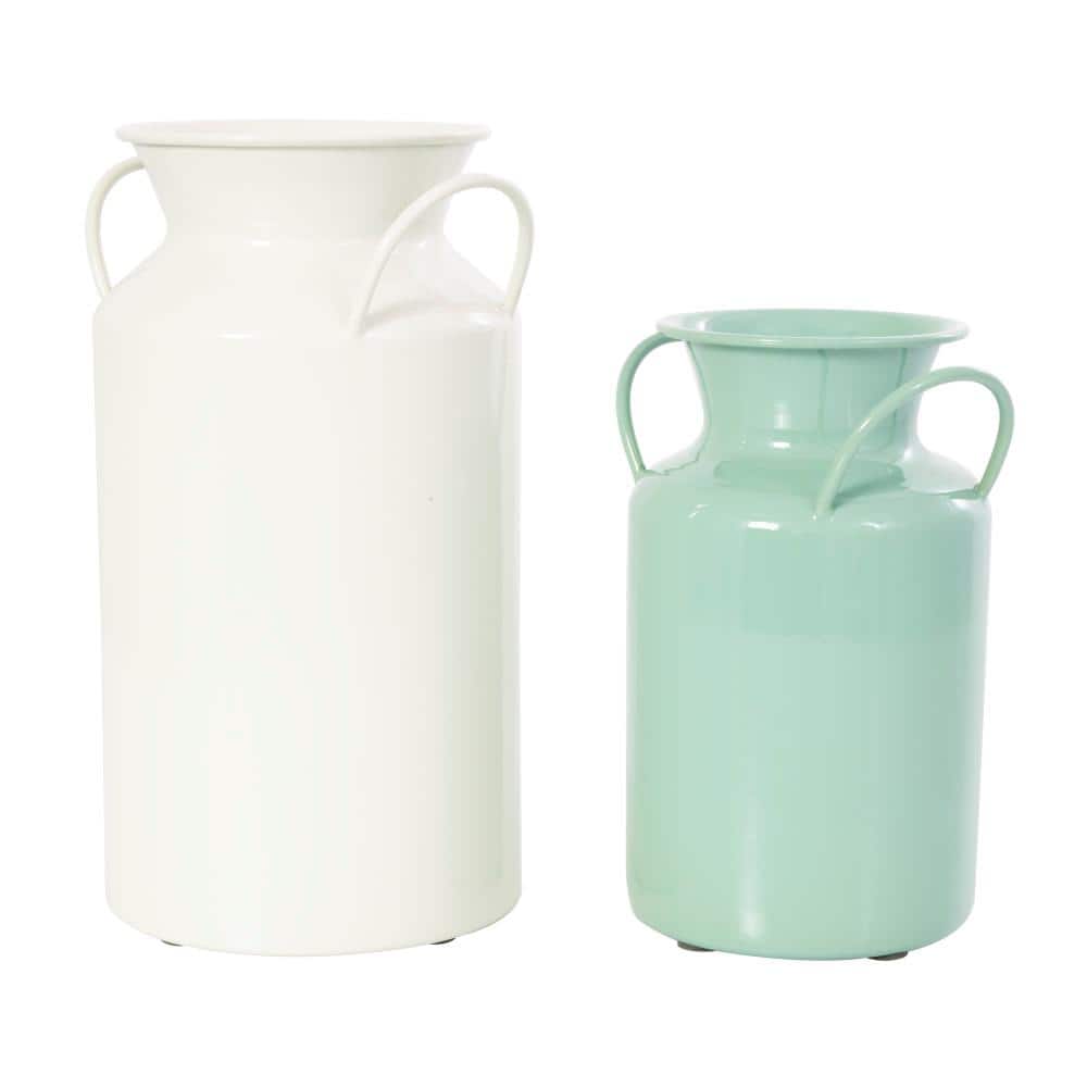 Litton Lane Teal Jug Metal Decorative Vase with Handles (Set of 2