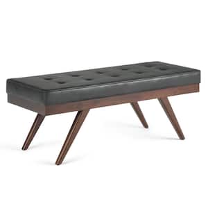Pierce 48 in. Wide Mid-Century Modern Rectangle Ottoman Bench in Distressed Black Faux Leather