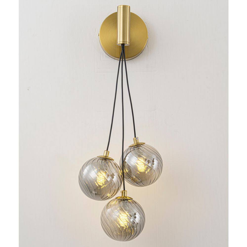 10 in. 3-Light Modern Smoky Gray Wall Sconce Globe Shades for Living Room/Bedroom price history on PriceWatchPro