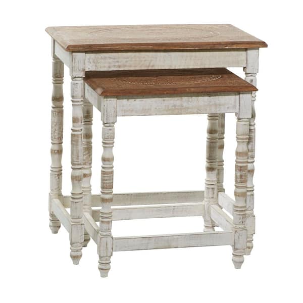 Litton Lane 28 in. Brown Handmade Intricately Carved Floral Large Hexagon  Wood End Accent Table 43370 - The Home Depot