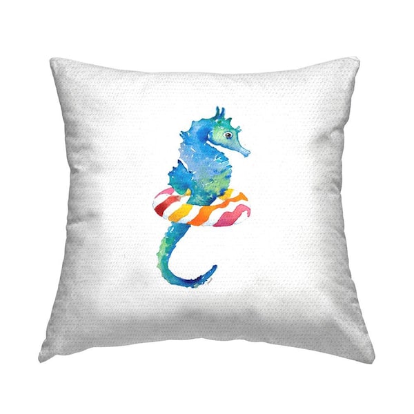 Stupell Industries Blue Seahorse Red Striped Pattern Floaty Blue Square Outdoor Throw Pillow