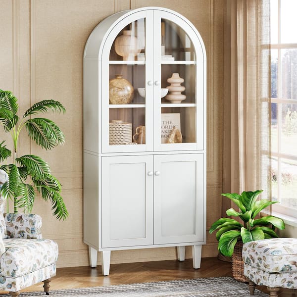 Ahlivia White 68.11 in. H Arched Storage Cabinet with Doors and 5 Adjustable Shelves