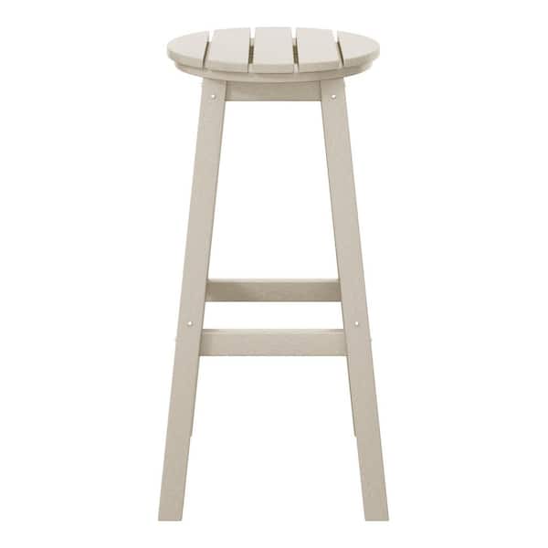 WESTIN OUTDOOR Laguna 29 in. HDPE Plastic All Weather Backless Round Seat Bar Height Outdoor Bar Stool in, Sand