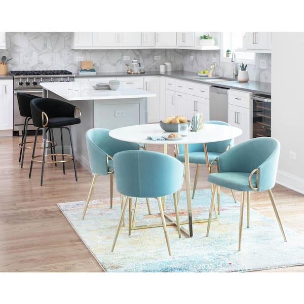 Claire Light Blue Velvet and Gold Dining Chair