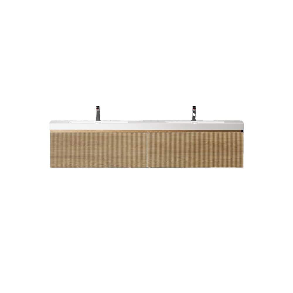 70.87 in. Wall-Mounted Natural Oak Bath Vanity with White Solid Surface Top price history on PriceWatchPro