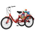 Tricycle 24 in., 3 Wheel 7 Speed Bikes Cruise Trike with Shopping Basket for Adult Tricycle