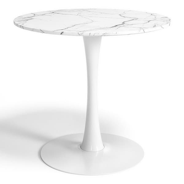 31.5 in. Round White MDF Artificial Marble Veneer Top with Strong Tulip Style Metal Pedestal Base (Sets 2-4)