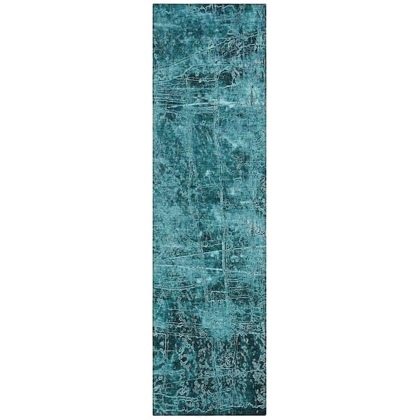 Chantille ACN559 Teal 2 ft. 3 in. x 7 ft. 6 in. Machine Washable Indoor/Outdoor Geometric Runner Rug