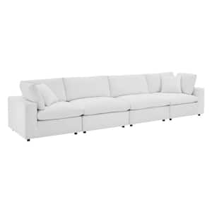 Commix 158 in. White Down Filled Overstuffed Performance Velvet 4-Seat Sofa with Removable Cushions