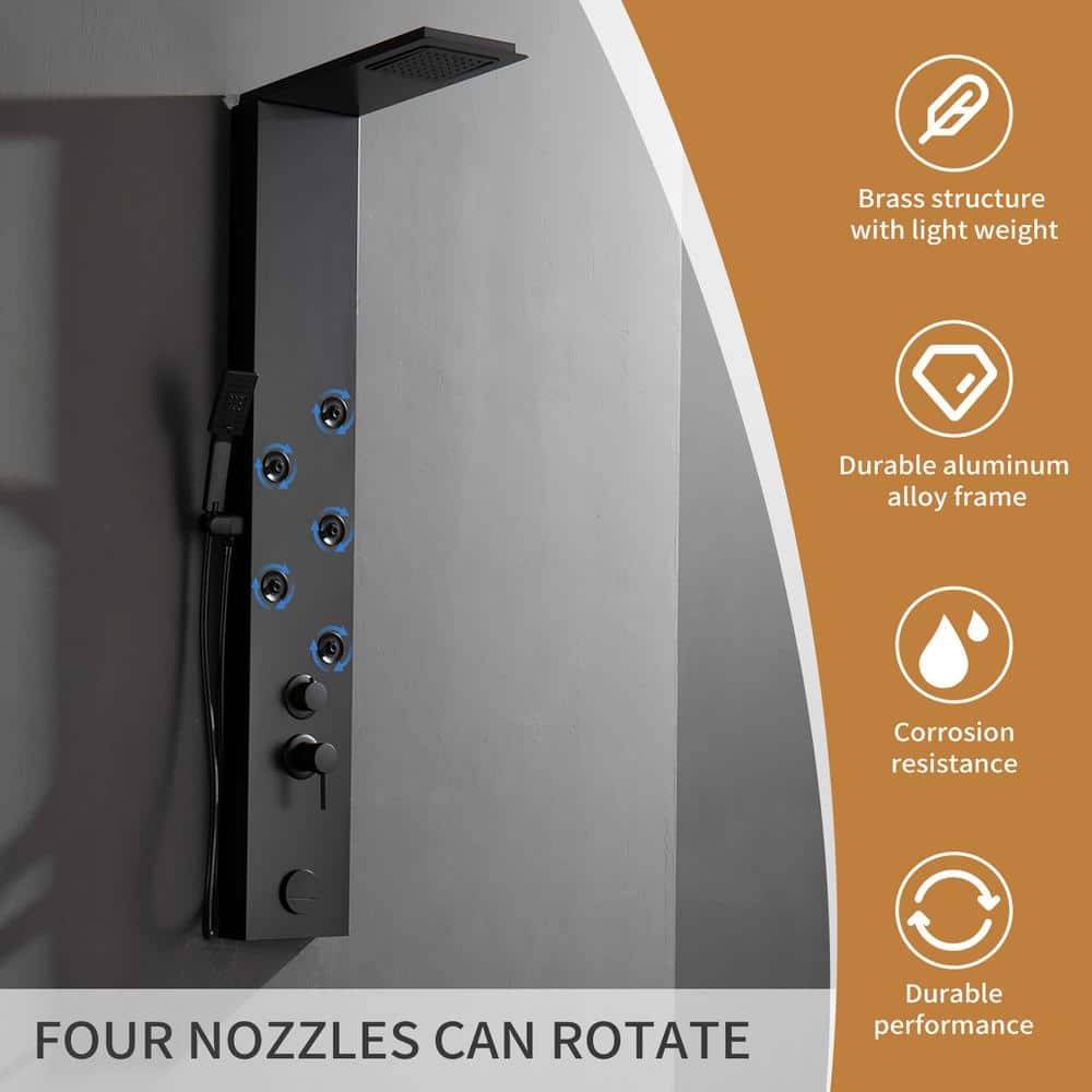 Matte Black Metal 4-Jet Rainfall Shower Panel System