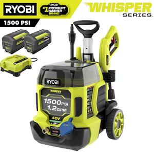 40V HP Brushless Whisper Series 1500 PSI 1.2 GPM Cold Water Electric Pressure Washer w/ (2) 6.0 Ah Batteries and Charger