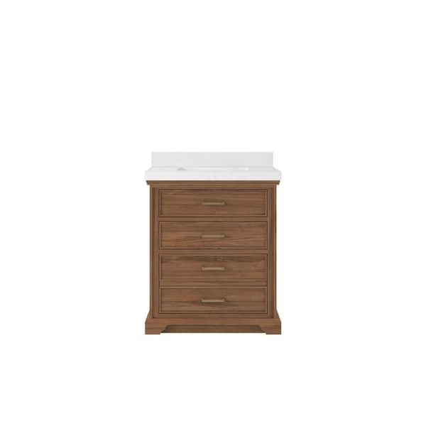 Willow Collections Charlotte Teak 30 in. W x 22 in. D x 36 in. H Single Sink Bath Vanity Center Dark Natural with 2 in. Carrara Quartz Top