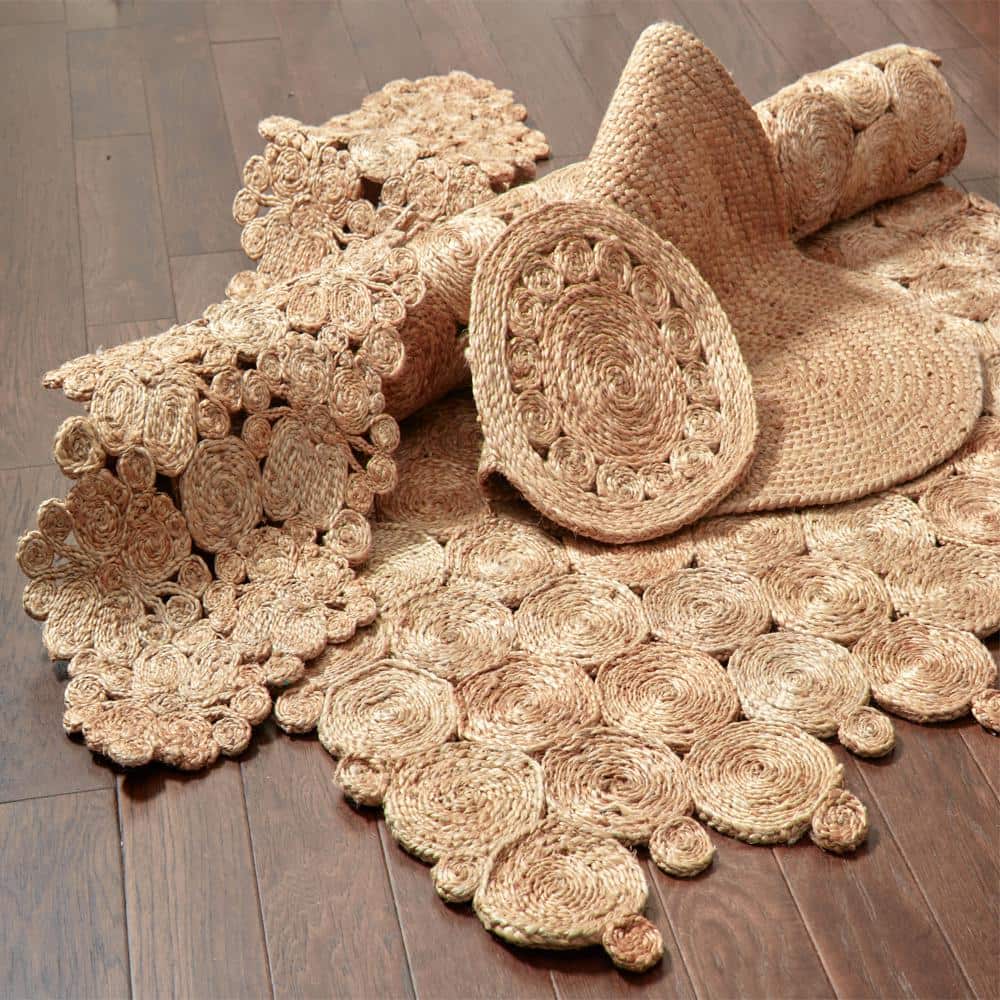 Natural Jute Woven Table Runner with Detailed Circle Design