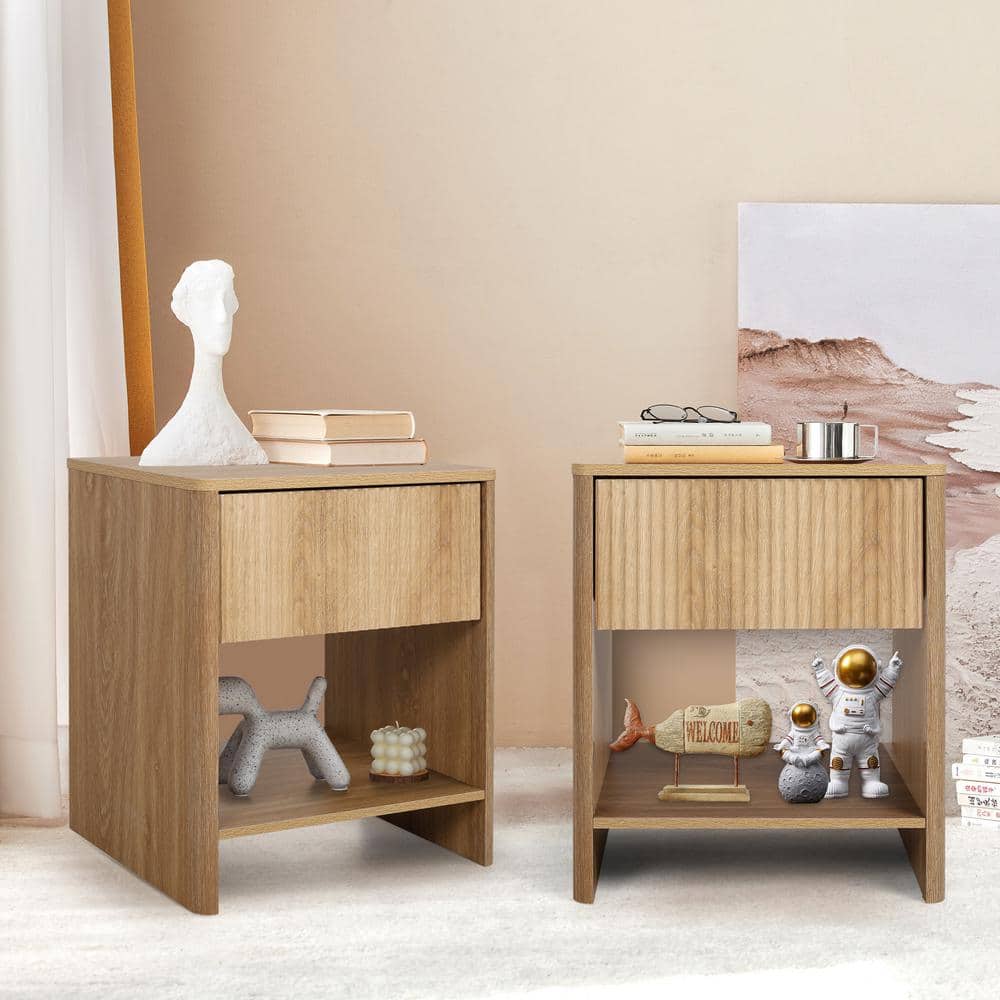 Natural Wooden Fluted 1-Drawer Nightstand /End Table(17. 71in. W x 15. 74in. D x 21. 65in. H) price history on PriceWatchPro