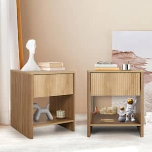 Natural Wooden Fluted 1-Drawer Nightstand /End Table(17. 71in. W x 15. 74in. D x 21. 65in. H)