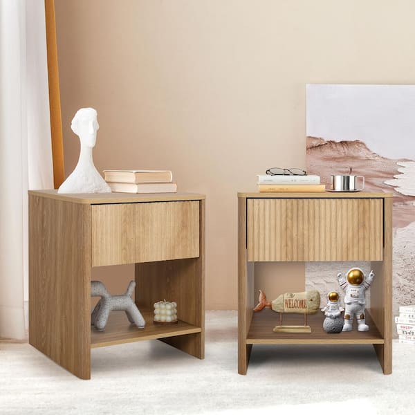 ATHMILE Natural Wooden Fluted 1 Drawer Nightstand End Table 17. 71in. W x 15. 74in. D x 21. 65in. H NAD 6708B45 2 The Home Depot