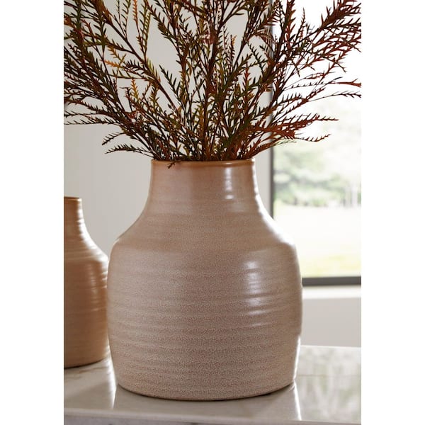 Signature DESIGN BY ASHLEY Millcott 11 in. H Brown Ceramic Pot Decorative Vase (Set of 2)