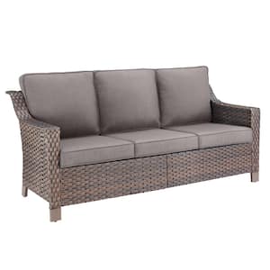 Skinny Guy Series 3-Seat Brown Wicker Outdoor Patio Sofa Couch with Cushion Guard Gray Cushions