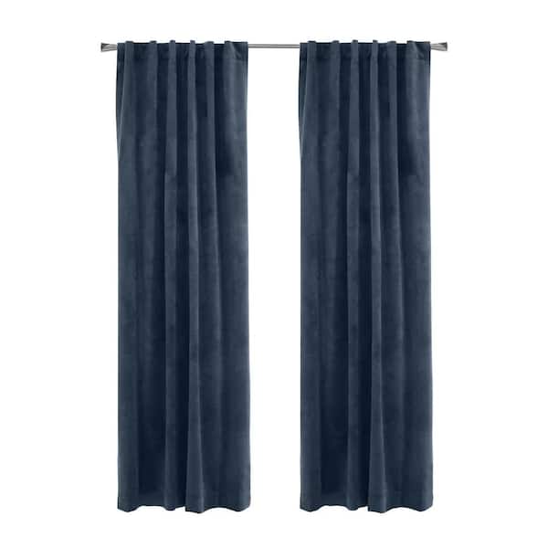 THERMALOGIC Seren Navy Polyester Velvet 50 in. W x 108 in. L Dual Header Indoor Room Darkening Curtain (Single Panel)