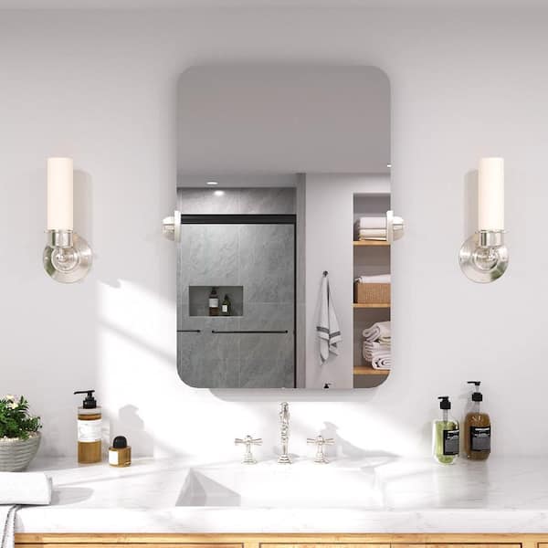 Twirl 20 in. W x 30 in. H Rectangular Frameless Tilt Wall Bathroom Vanity Mirror in Brushed Nickel