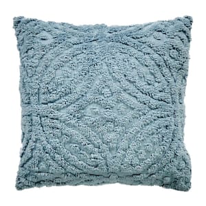 Wedding Ring Collection Blue 18 in. Square Loop Design 100% Cotton Tufted Square Pillow