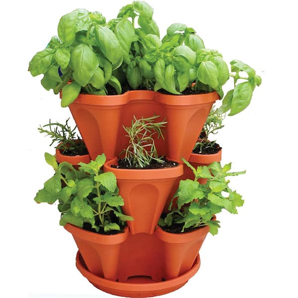 3 Tier Plastic Stackable 3 Pot Planters (Slate Blue)