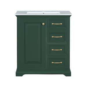 30 in. W x 18.3 in. D x 34 in. H Single Sink Freestanding Bath Vanity in Green with White Ceramic Top and Storage