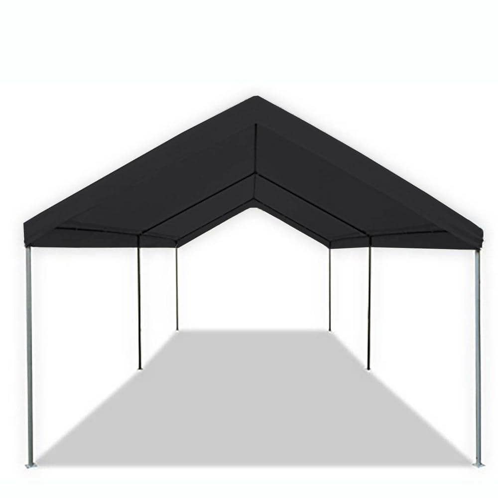 Black 10x20 Vinyl Peak Roof Carport Canopy with Sidewalls