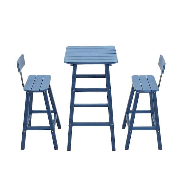 Unbranded Blue 3-Piece Metal Rectangle Outdoor Serving Bar Set