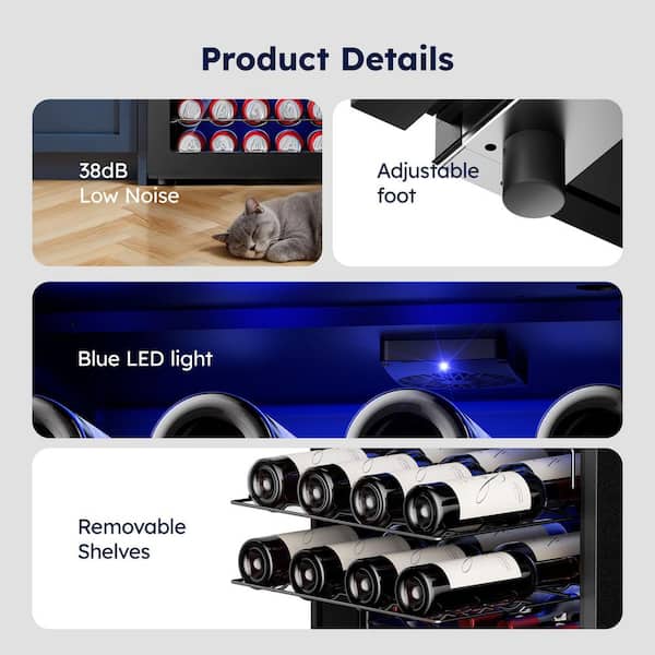 SIMZLIFE 20.3in. Digital Control 45-Bottle Wine Cooler in Black